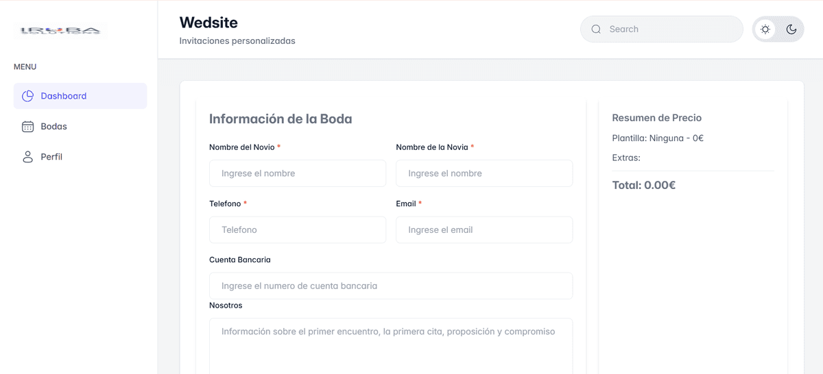 Captura de la herramienta para Wedding Planners
