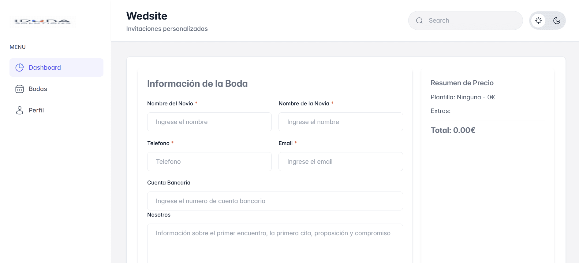 Captura de la herramienta para Wedding Planners